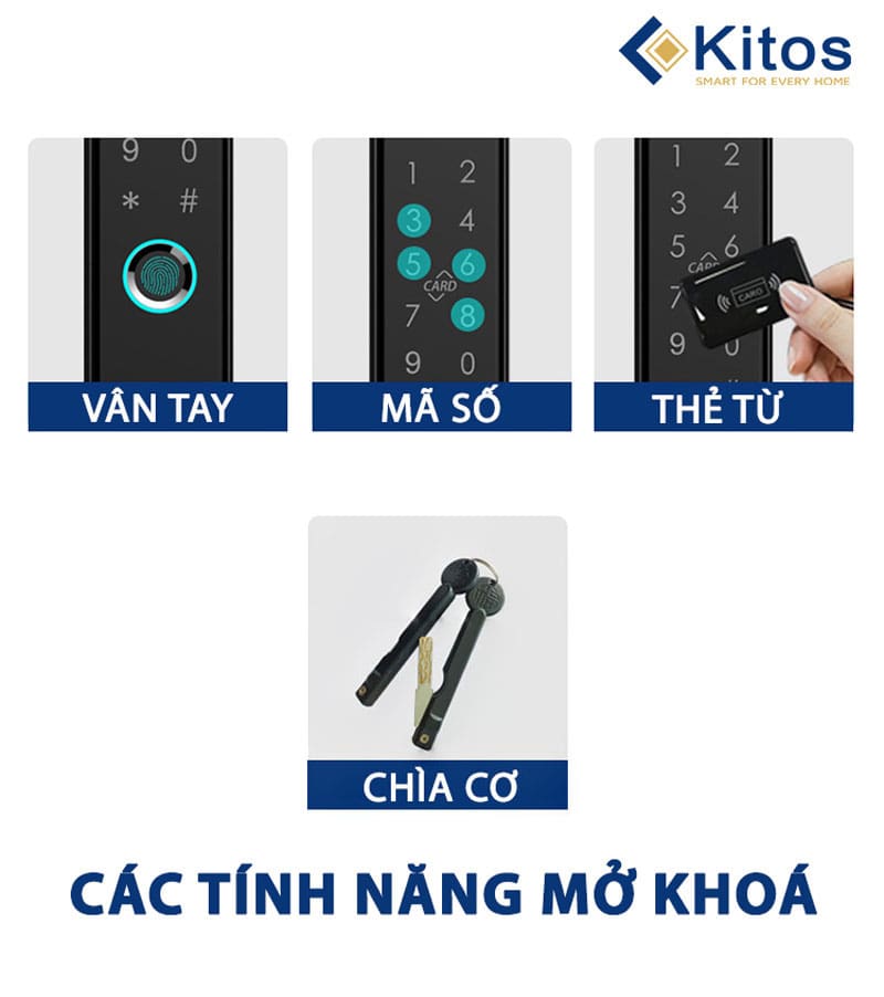Đa dạng các tính năng mở khoá trên khoá cửa nhôm KT-AL38