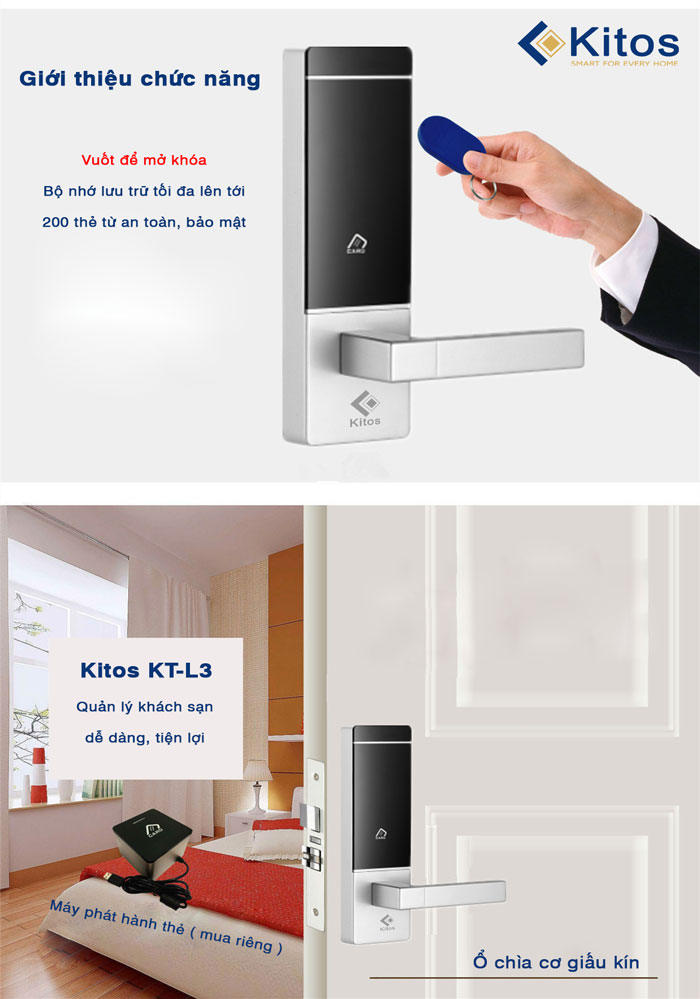 Khoá cửa thẻ từ - Khoá khách sạn Kitos KC-L3 1 Khoá khách sạn Kitos KC-L3 giúp mở khoá tiện lợi với 2 phương thức