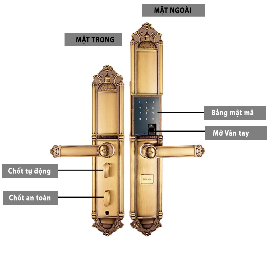 khoá cửa điện tử Demax SL822 GOLD/AC 3 4. Tổng quan thiết kế của Demax SL822 GOLD.