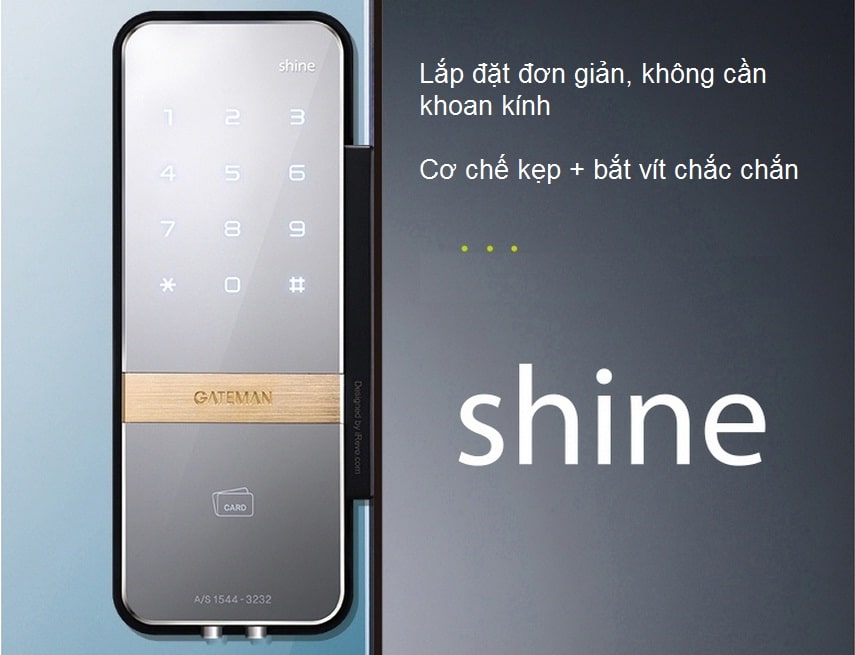 Khoá cửa thẻ từ - Khoá mã số GATEMAN SHINE 2 1. Khoá cửa mã số GATEMAN SHINE thiết kế mặt gương bóng, hiện đại bền bỉ