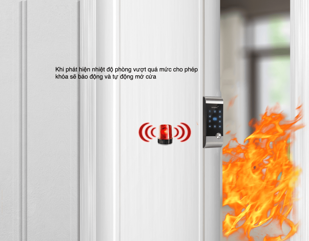 Khoá cửa điện tử - Khoá thẻ từ Gateman V20 10 5. Công nghệ cảm biến nhiệt cảnh báo cháy nổ