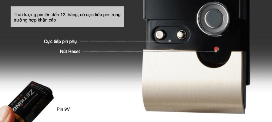 Khoá cửa điện tử - Khoá mã số Gateman V50-FH 9 Thông tin nguồn điện trên khoá mã số, khoá điện tử Gateman V50FH