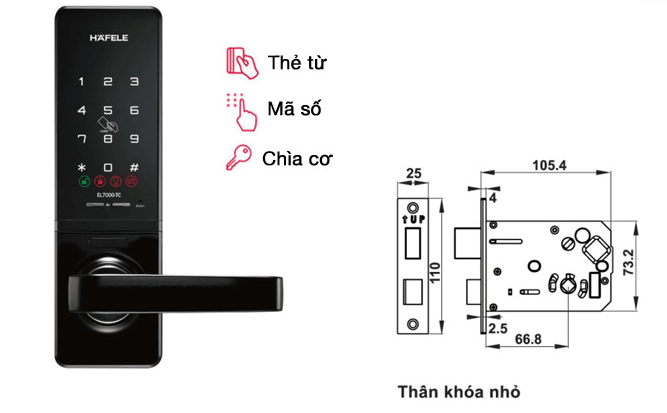 Khoá cửa điện tử Hafele EL7000-TC 1 Khoá điện tử Hafele EL7000-TC trang bị 4 chức năng mở khoá tiện dụng