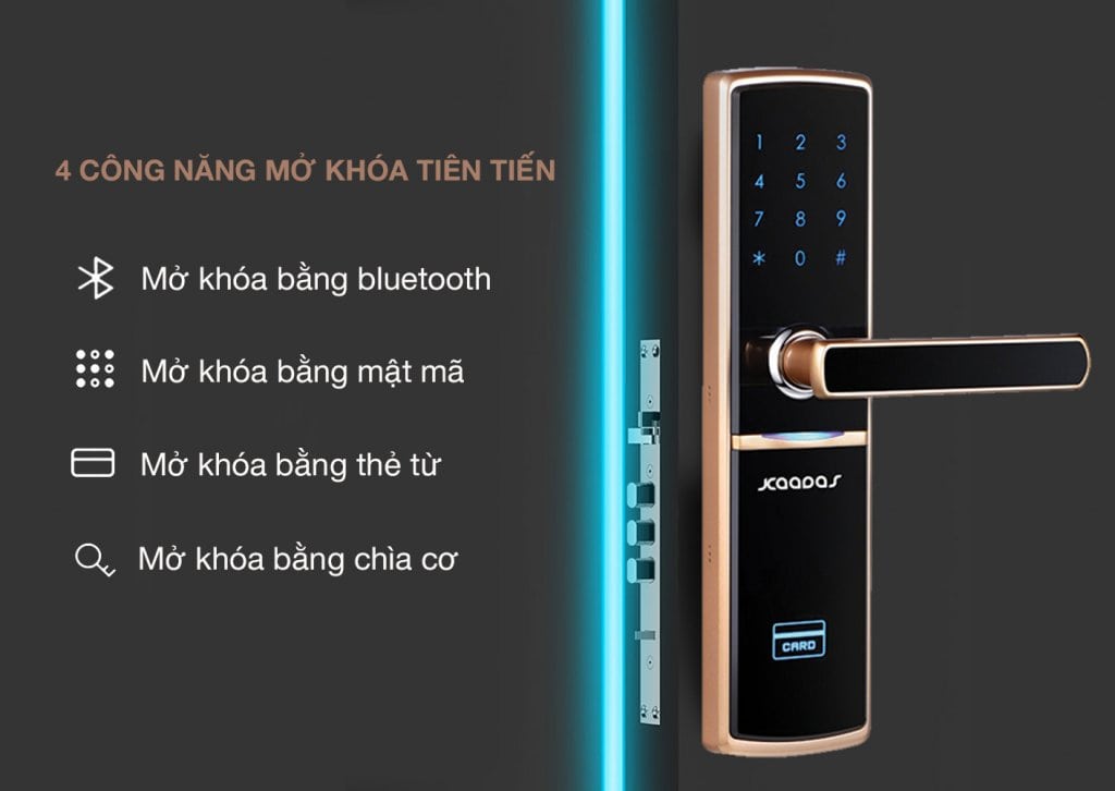 Khoá cửa điện tử Kaadas 5088 - Mã số, thẻ từ 2 1. Khoá cửa điện tử Kaadas 5088 với 4 chức năng mở khoá tiện lợi
