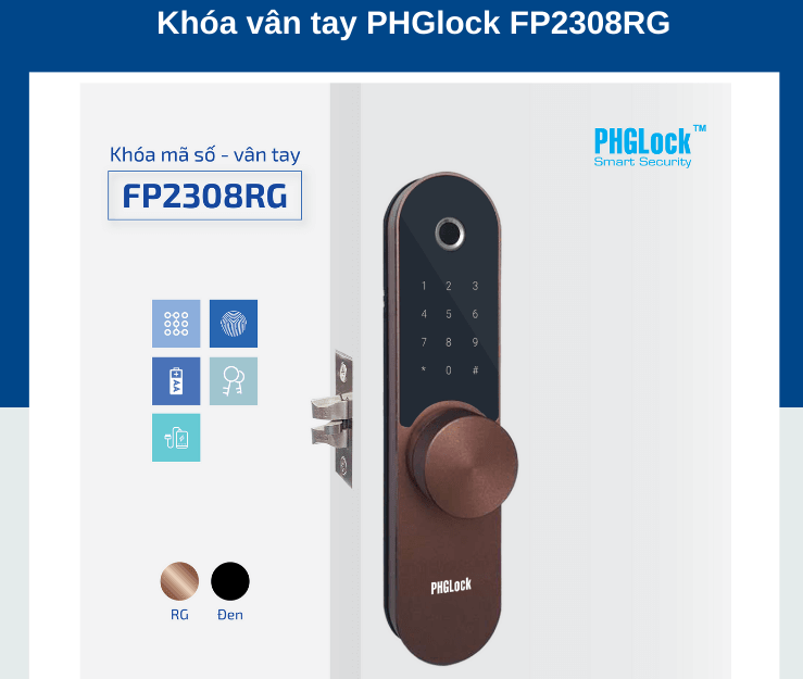 2. Khoá cửa vân tay PHGLock-FP2308 với 4 chức năng mở khoá tiện dụng