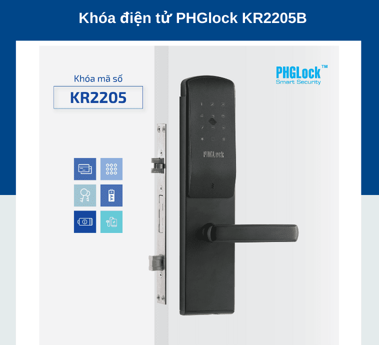 Khoá cửa điện tử PHGLock KR2205 sở hữu 3 chức năng mở khoá tiện dụng