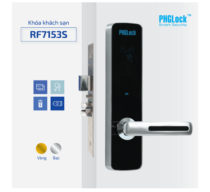 Khoá cửa thẻ tử - Khoá khách sạn PHGLock RF7153 2 Mở khoá tiện lợi với chìa cơ và thẻ từ