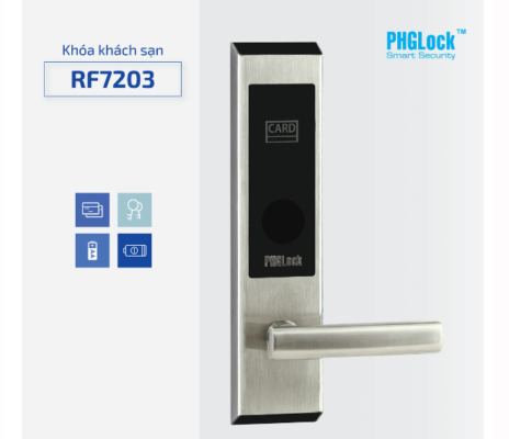 Khoá cửa điện tử khách sạn PHGLock RF7203 7 Mở khoá bằng thẻ từ và chìa cơ tiện lợi