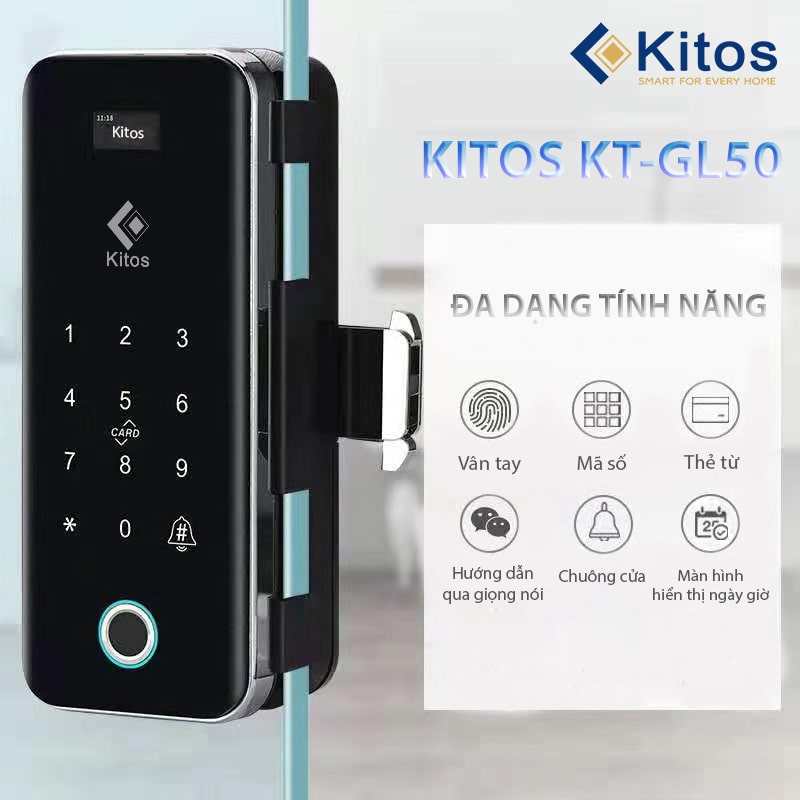 Khóa cửa kính vân tay Kitos KT-GL50 5 3. Khóa thông minh Kitos KT-GL50 đa dạng tính năng mở khóa