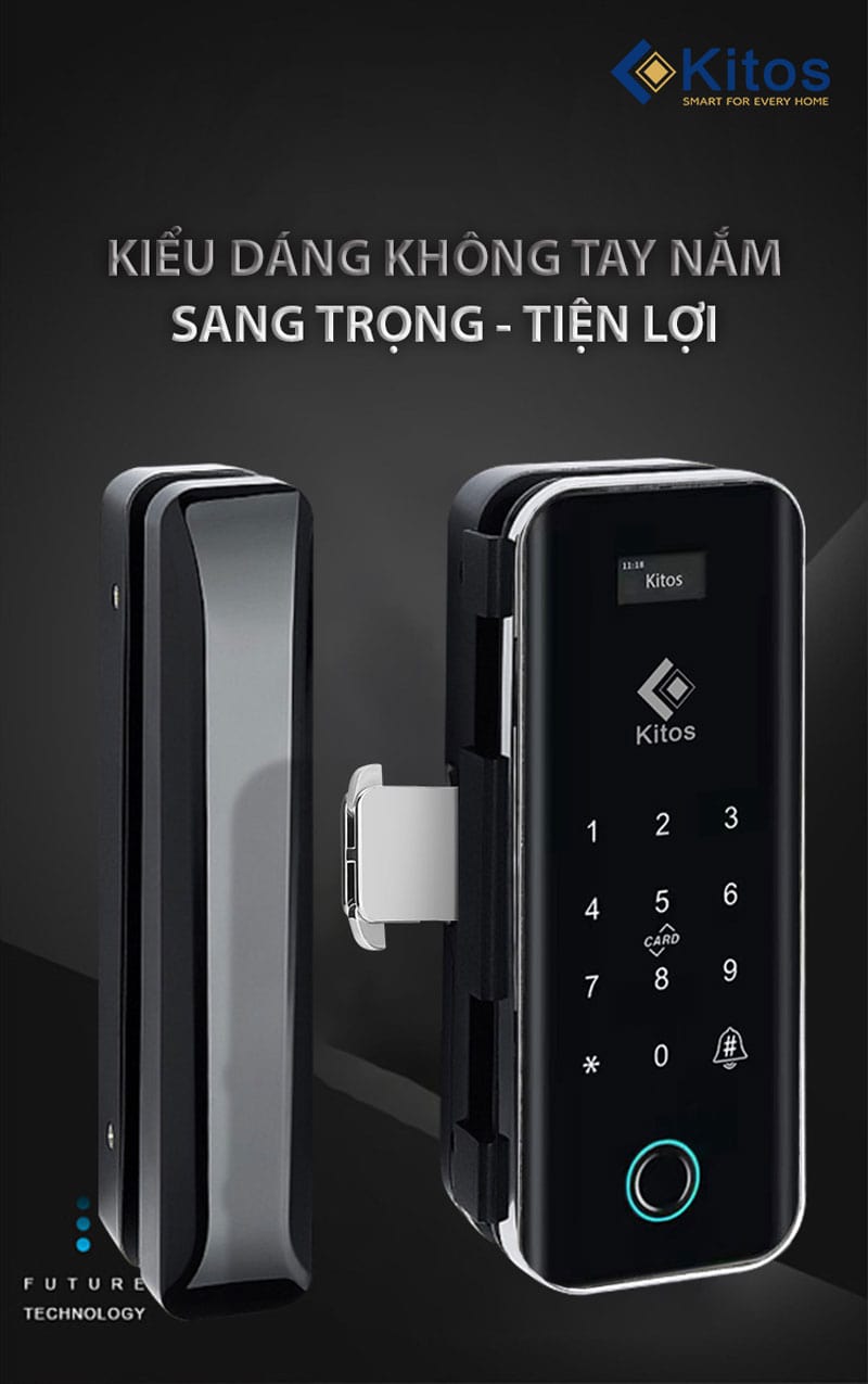 Khóa cửa kính vân tay Kitos KT-GL50 4 2. Khóa cửa kính vân tay Kitos KT-GL50 thiết kế đèn Led hiện đại