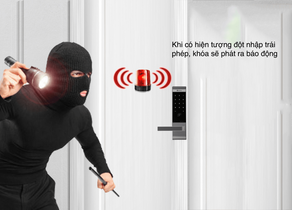 Khoá cửa điện tử - Khoá thẻ từ Gateman V100 8 5. Chuông báo động tiện lợi người dùng trên khoá cửa Gateman-V100