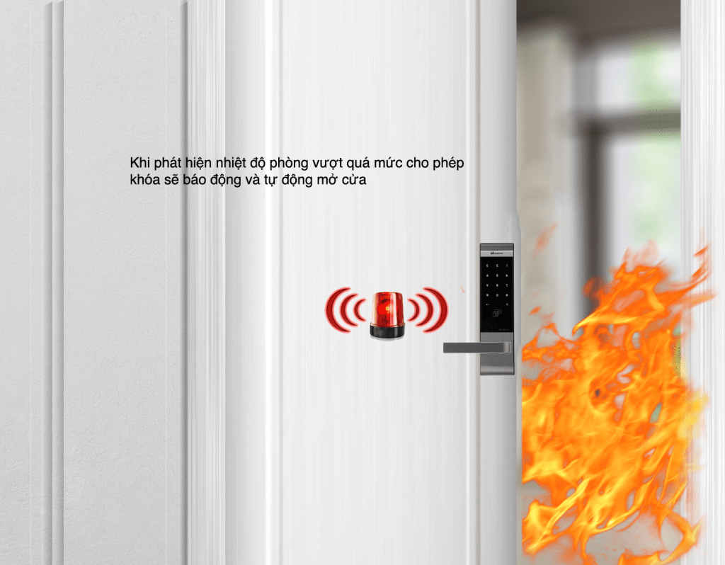 Khoá cửa điện tử - Khoá thẻ từ Gateman V100 9 6. Công nghệ cảm biến nhiệt cảnh báo cháy nổ khi đạt nhiệt độ 70 độ C