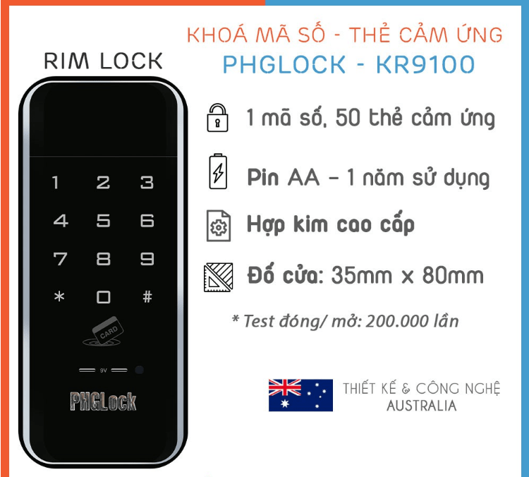 Khoá cửa thông minh - Mã số, thẻ từ PHGLock KR9100 4 Thiết kế sang trọng, hiện đại, độ bền cao