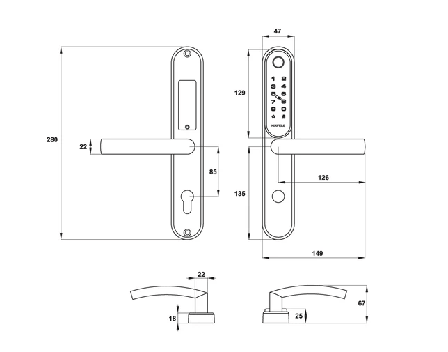 Khoá điện tử Hafele EL6500-TCS - Vân tay, mã số, thẻ từ 4 Thiết kế sang trọng, hiện đại thẩm mỹ