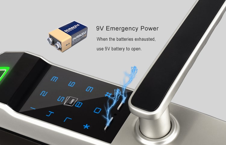 Khóa cửa vân tay ADEL NF21 8 5. Thông tin pin sử dụng và nguồn điện trên khoá thông minh ADEL NF21