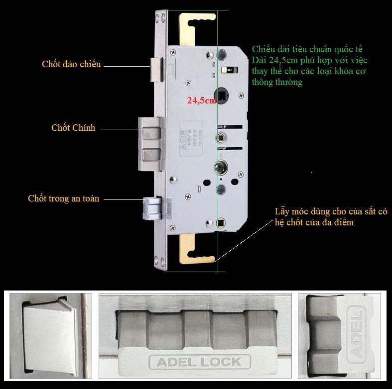 1. Phác hoạ tổng quát khoá cửa vân tay ADEL US 99