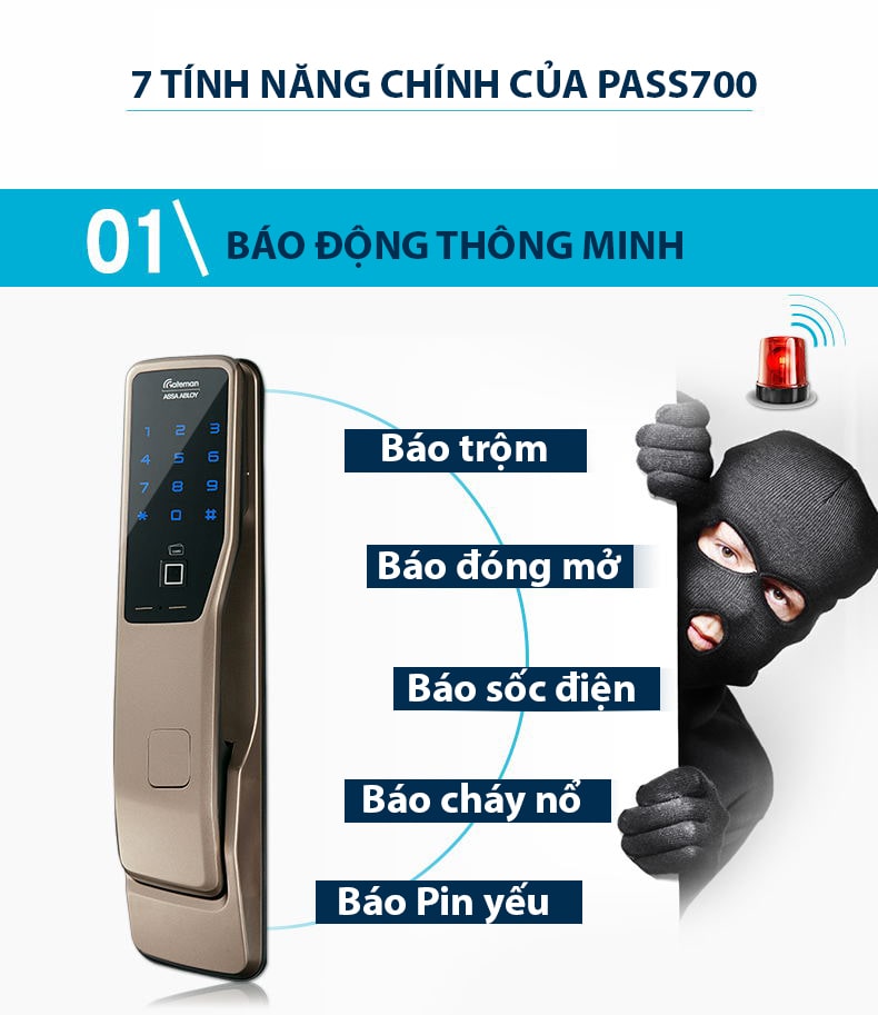 Khoá cửa vân tay - điện tử Gateman Pass700 9 6. Chuông an ninh báo động trong các trường hợp cần thiết