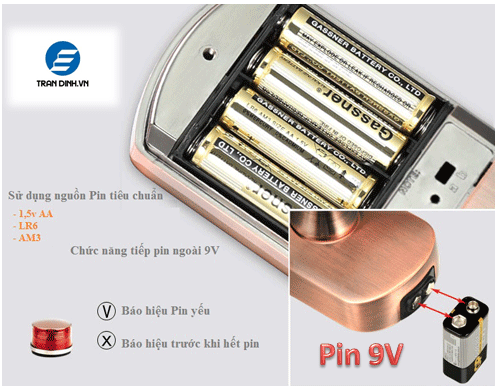 Khóa cửa vân tay giá bao nhiêu tiền 13 Khóa cửa vân tay dùng điện hay dùng pin?