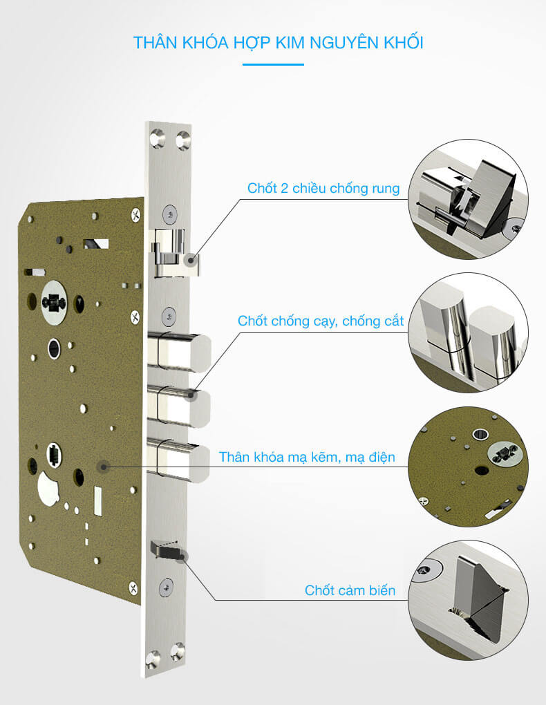 Khoá cửa vân tay, mã số, thẻ từ Kaadas 5011 7 4. Thiết kế hiện đại, tính thẩm mỹ và độ bền cao