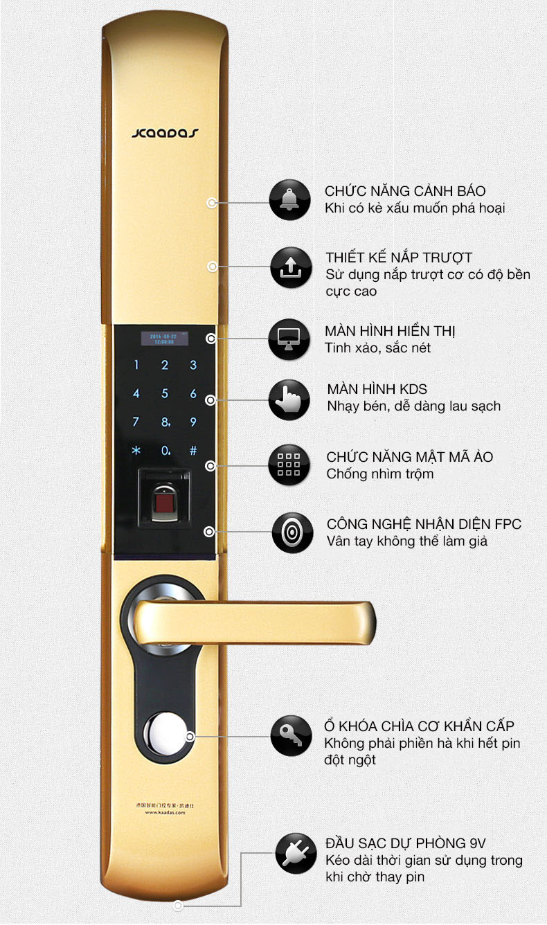 Khoá cửa vân tay Kaadas 9113 13 6. Các điểm nổi bật khác trên khoá cửa Kaadas 9113
