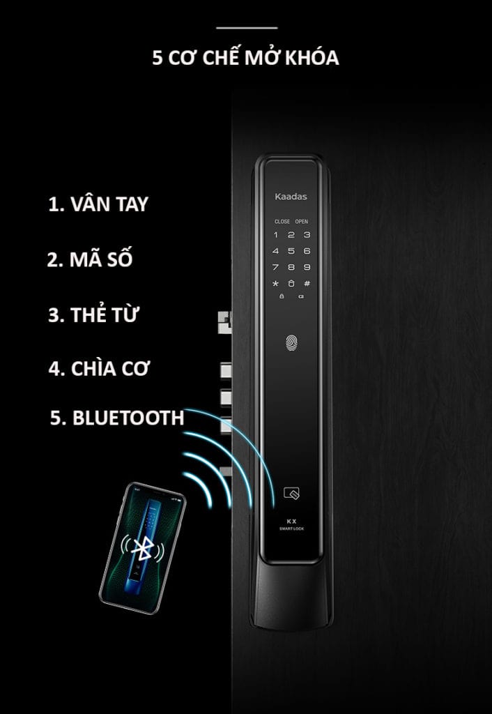 Khoá điện tử Kaadas KX-T - Vân tay, mã số, thẻ từ 4 Đa dạng phương thức mở khoá