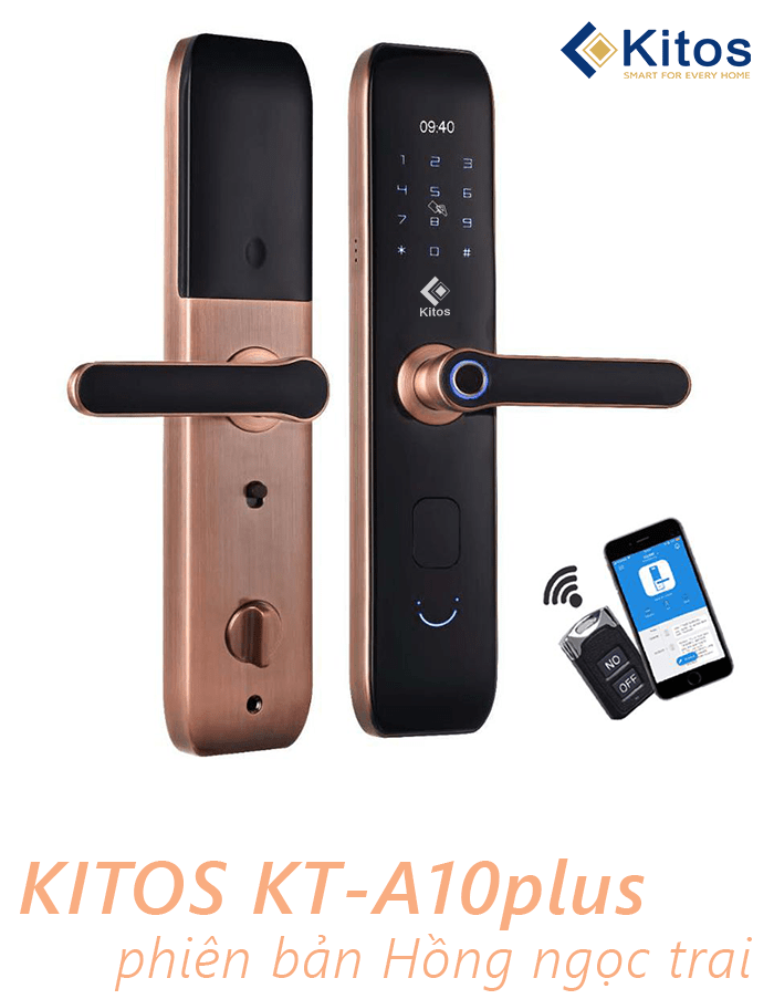 1. Khoá cửa vân tay Kitos KT-A10 Plus sở hữu kiểu dáng hiện đại, bền bỉ, thẩm mỹ cao