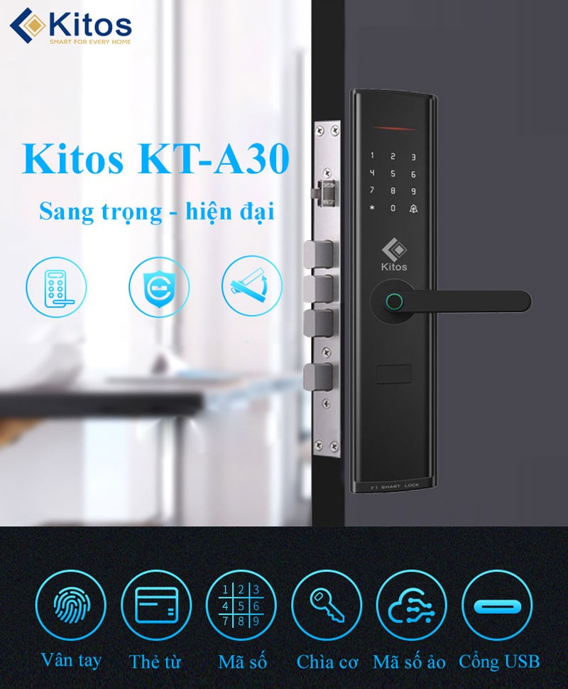 Khoá cửa vân tay Kitos KT-A30 3 2. Khoá cửa thông minh Kitos KT-A30 mở khoá tiện dụng, dễ dàng