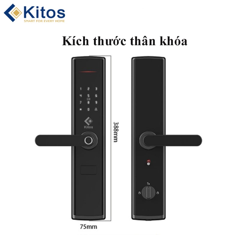 Khoá cửa vân tay Kitos KT-A30R có thiết kế sang trọng, bền bỉ