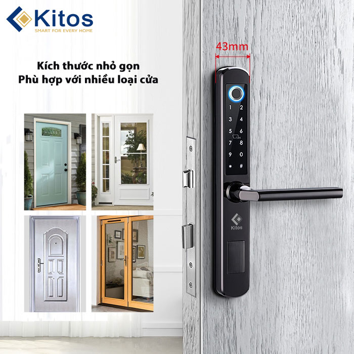 4. Khóa cửa vân tay, mã số, thẻ từ Kitos KT-AL450 lắp đặt trên nhiều kiến trúc và chất liệu cửa