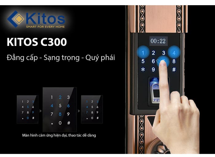 Khoá cửa vân tay Kitos KT-C300 - Mã Số - Thẻ Từ 2 1. Khoá cửa vân tay Kitos KT-C300 thiết kế cổ điển, sang trọng, độ bền cao