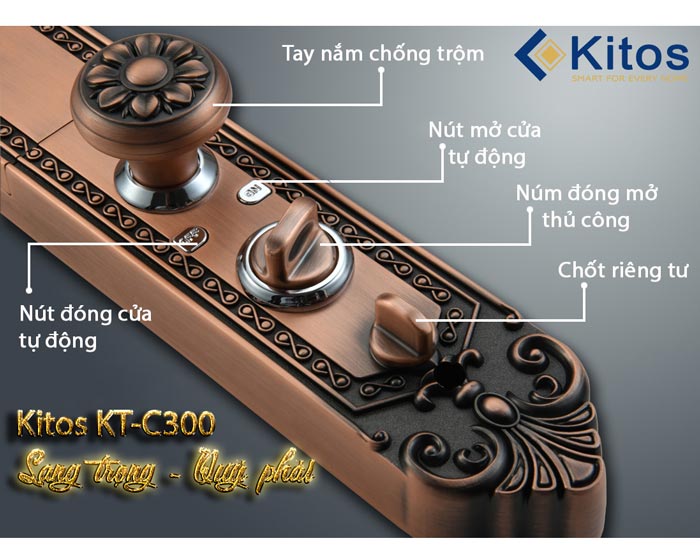 Khoá cửa vân tay Kitos KT-C300 - Mã Số - Thẻ Từ 7 5. Khoá vân tay - mã số, thẻ từ KT-C300 an toàn cao, chống mọi hành vi phá hoại của kẻ xấu