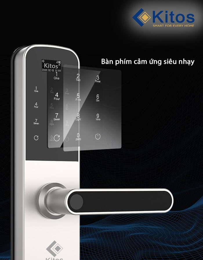 Khoá cửa thông minh Kitos KT-G600 - Vân tay, mã số, thẻ từ 11 5. Bàn phím cảm ứng sắc nét, thao tác dễ dàng