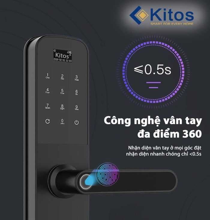 Khoá cửa thông minh Kitos KT-G600 - Vân tay, mã số, thẻ từ 13 7. Công nghệ mở khóa với vân tay đa điểm 360 tiên tiến