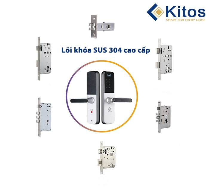 Khoá cửa thông minh Kitos KT-G600 - Vân tay, mã số, thẻ từ 6 3. Vật liệu lõi khóa chống gỉ Inox SUS304 cao cấp trên khoá KT-G600