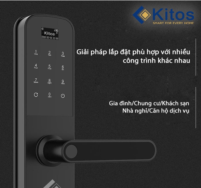 Khoá cửa thông minh Kitos KT-G600 - Vân tay, mã số, thẻ từ 7 4. Khoá cửa thông minh Kitos KT-G600 lắp đặt trên nhiều chất liệu cửa
