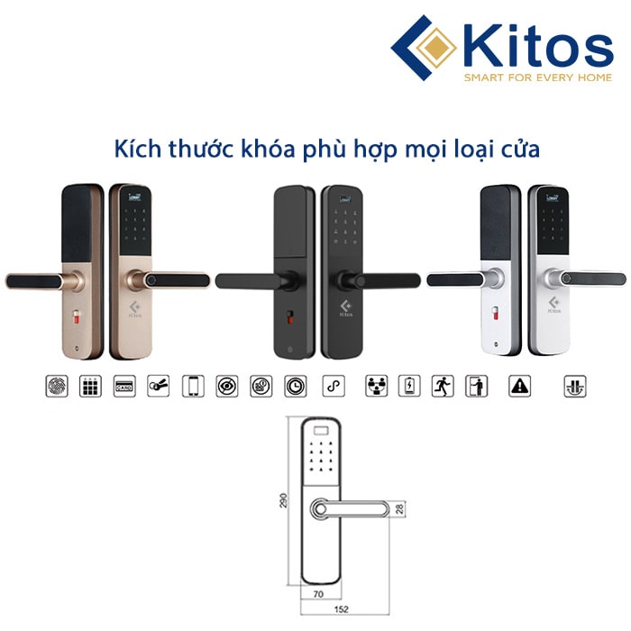 Khoá cửa thông minh Kitos KT-G600 - Vân tay, mã số, thẻ từ 8 4. Khoá cửa thông minh Kitos KT-G600 lắp đặt trên nhiều chất liệu cửa