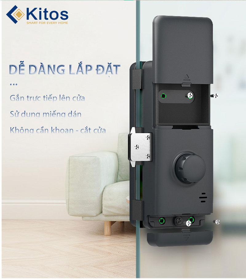 Khóa cửa kính Kitos KT-GL22 - Vân tay, mã số, thẻ từ 3 2. Khóa cửa kính Kitos KT-GL22 sở hữu thiết kế hiện đại, sang trọng, độ bền cao