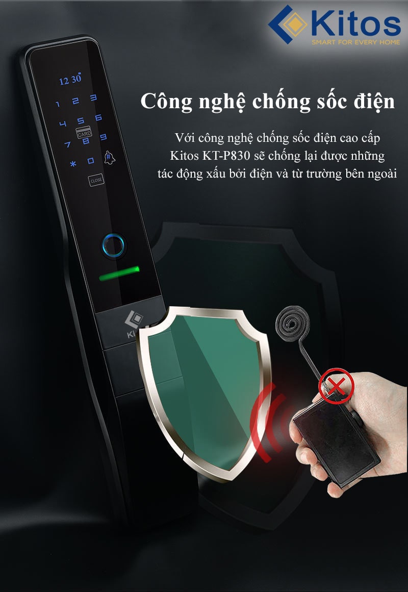 Khóa cửa vân tay Kitos KT-P830 12 8. Tính năng chống sốc điện tiện lợi