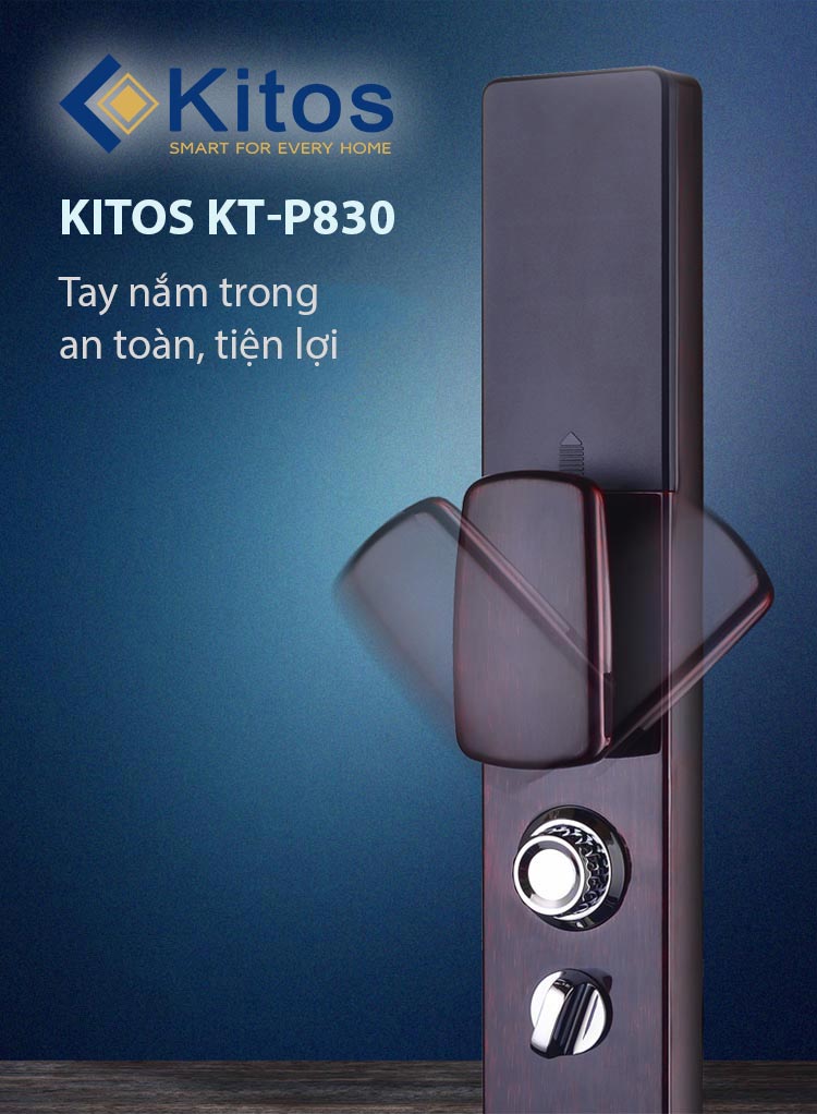 Khóa cửa vân tay Kitos KT-P830 4 2. Khóa cửa vân tay Kitos KT-P830 với kiểu dáng hiện đại, thẩm mỹ, độ bền cao