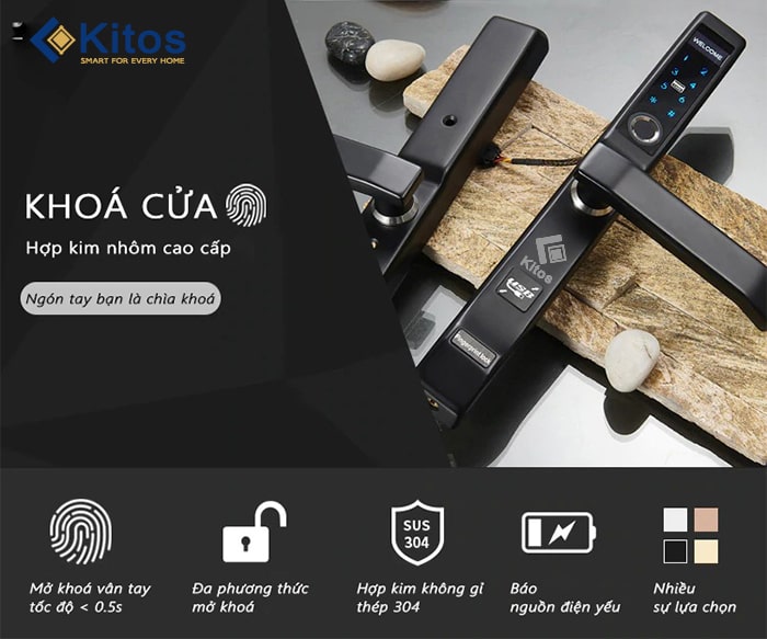 Khóa cửa vân tay nhôm kính xingfa Kitos KT-AL410 1 1. Đặc điểm nổi bật khóa cửa thông minh đa năng Kitos KT-AL410