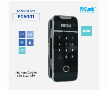 Khoá cửa kính PHGLock FG6001 - Vân tay, mã số, thẻ từ