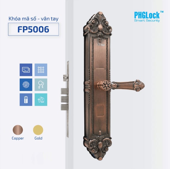 Khoá cửa vân tay PHGLock FP5006 trang bị đa dạng phương thức mở khoá