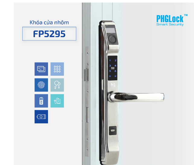 Khoá cửa vân tay PHGLock FP5295S 5 3. Khoá điện tử PHGLock FP5295 lắp đặt trên nhiều loại cửa