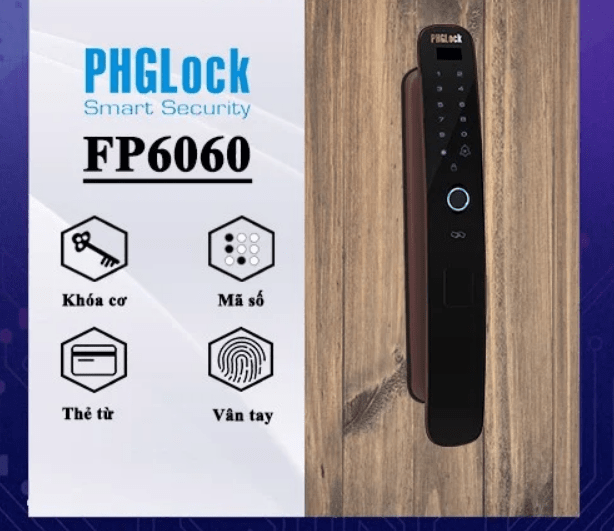 Khoá cửa vân tay - Khoá điện tử PHGLock FP6060 1 Khoá cửa điện tử PHGLock FP6060 với 4 chức năng mở khoá tiện ích