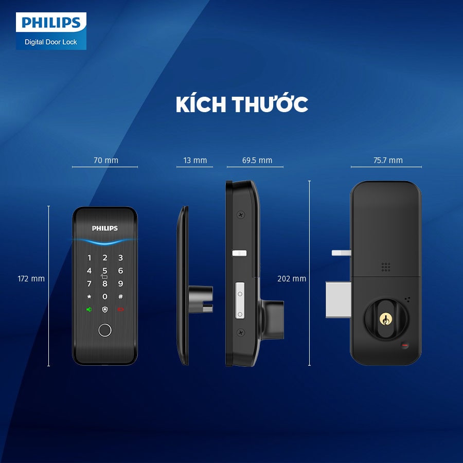 Khoá cửa vân tay Philips 5100-5HBKS 2 1.Thiết kế khoá vân tay Philips 5100-5HBKS nhỏ gọn, sang trọng