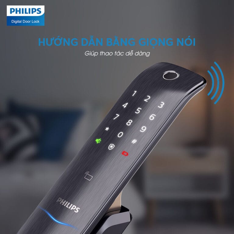 Khoá cửa vân tay - Khoá điện tử Philips 6100 5 3. Khả năng hướng dẫn bằng giọng nói trên khoá cửa Philips6100