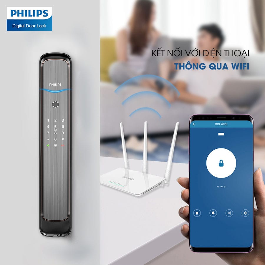 Khoá cửa vân tay - Khoá cửa điện tử Philips DDL702E 2 1. Khóa cửa điện tử Philips DDL702E với 5 chức năng mở khoá tiện lợi