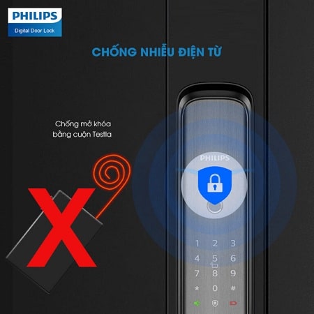 Khoá cửa vân tay - Khoá cửa điện tử Philips DDL702E 10 5. Khả năng chống nhiễu điện từ hiệu quả trên khoá thông minh Philips DDL-702E