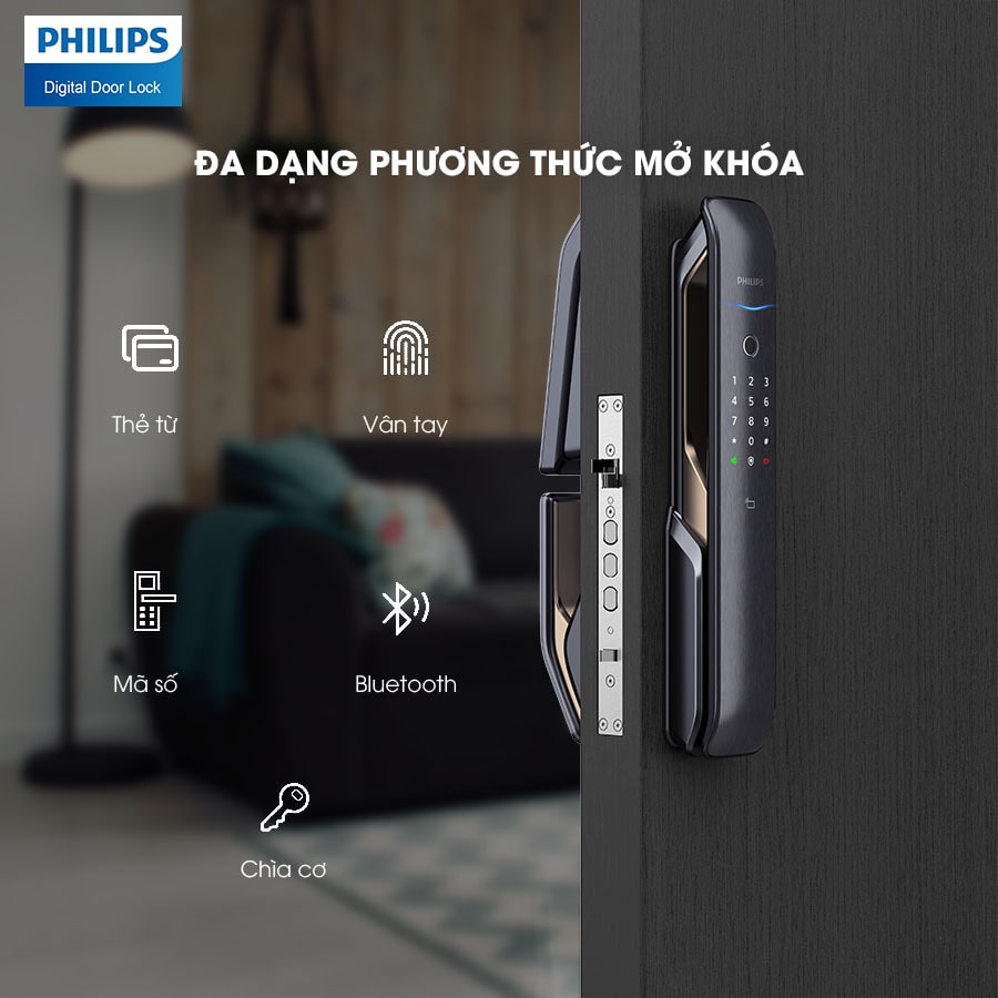 Khoá cửa điện tử Philips Easykey 9000 1 1. Khoá cửa vân tay Philips Easykey 9000 trang bị 5 cách mở khoá tiện lợi