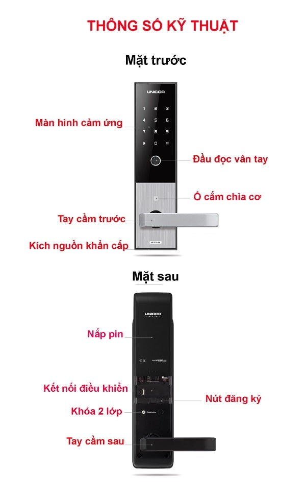 Khóa cửa vân tay Unicor M6700BK 7 6. Khóa cửa vân tay Unicor M6700BK tính năng mở rộng với màn hình chuông